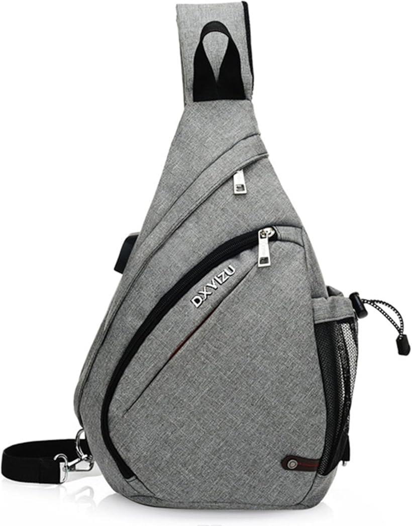 USBポート搭載 ボディバッグ メンズ レディース ショルダーバッグ 斜めがけ ワンショルダー 防水 (グレー)(4)