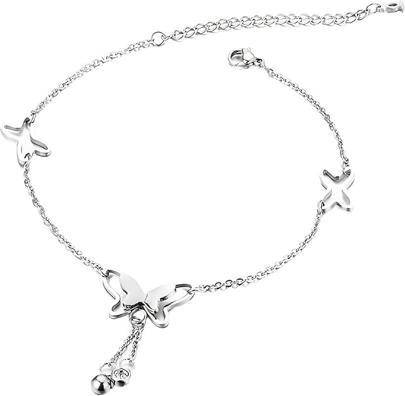 ミャオミャオ レディース アンクレット シルバー キュービックジルコニア ステンレス 316L (シルバー, ワンサイズ)