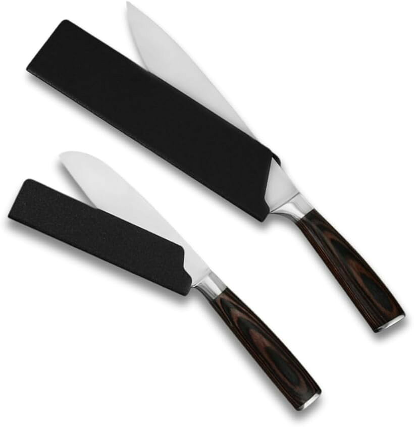 包丁ケース 持ち運び アウトドア ナイフカバー 収納 コンパクト キャンプ 2点セット ナイフ＋ペティ (ブラック, フリー)