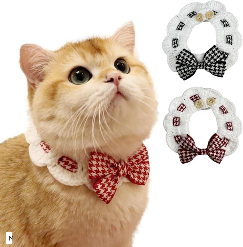 猫 2個セット 首輪 猫用 ペット バンダナ ビブ スカーフ 小型犬 チョーカー よだれかけ アクセサリー 飾り 小動物 ペットよだれかけ 犬よだれかけ ねこ ネコ リード (ホワイト, M)