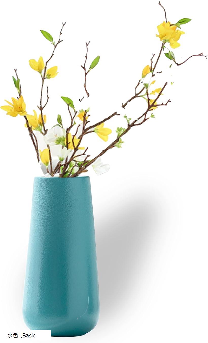 花瓶 陶器 高さ20cm おしゃれ フラワーベース (水色, Basic)