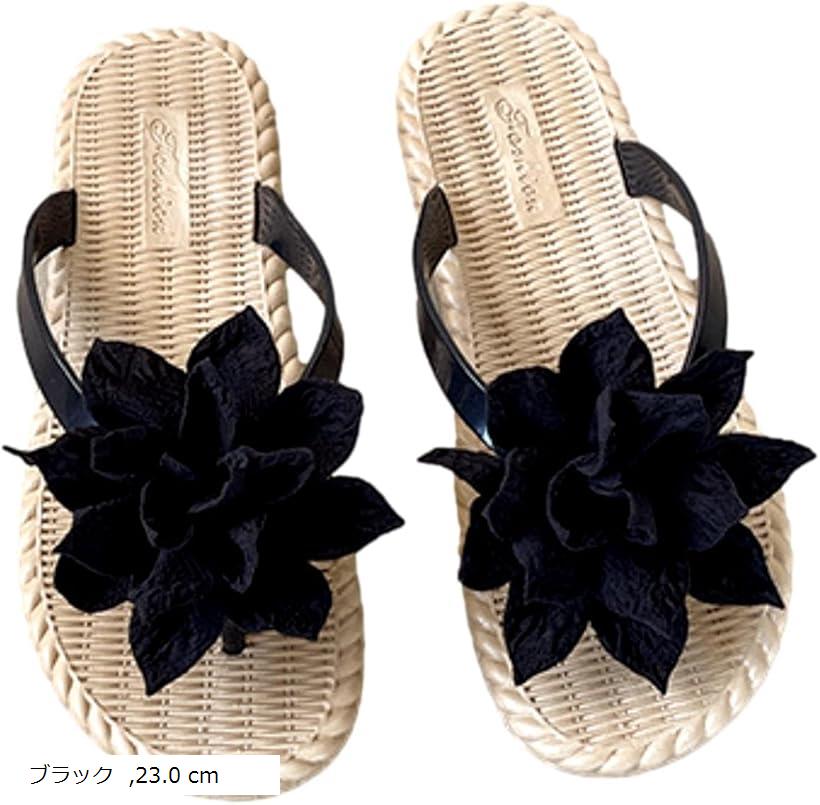 ビーチサンダル コンフォートサンダル フラワー ビーサン プール 旅行 ベランダ レディース(ブラック, 23.0 cm)