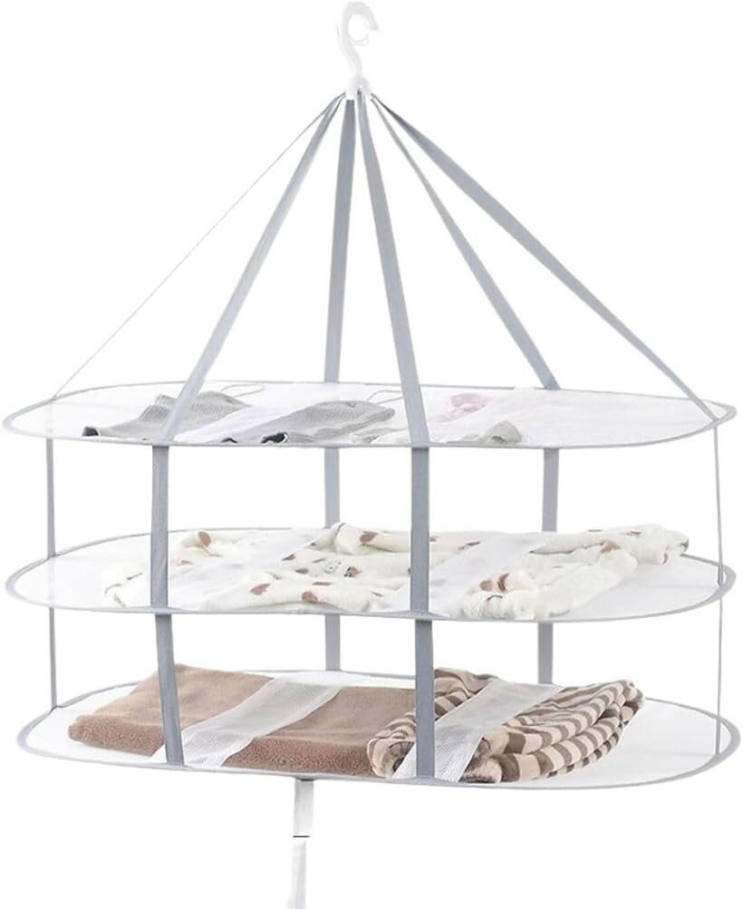 平干しネット 3段 洗濯物干し セーター 洗濯ネット ニット ぬいぐるみ 枕 平置き 折りたたみ (ホワイト..