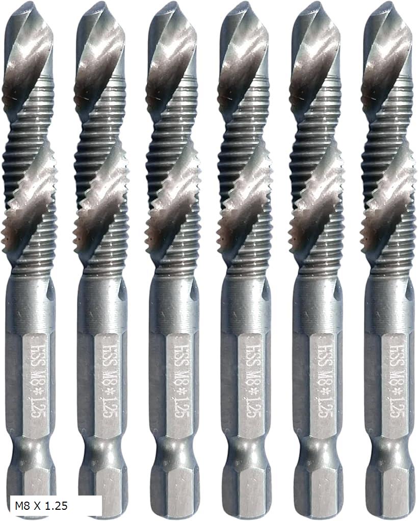 ドリルタップ スパイラル 6本 ビット セット 穴あけ 六角軸ドリル ドリルチャック (M8 X 1.25)