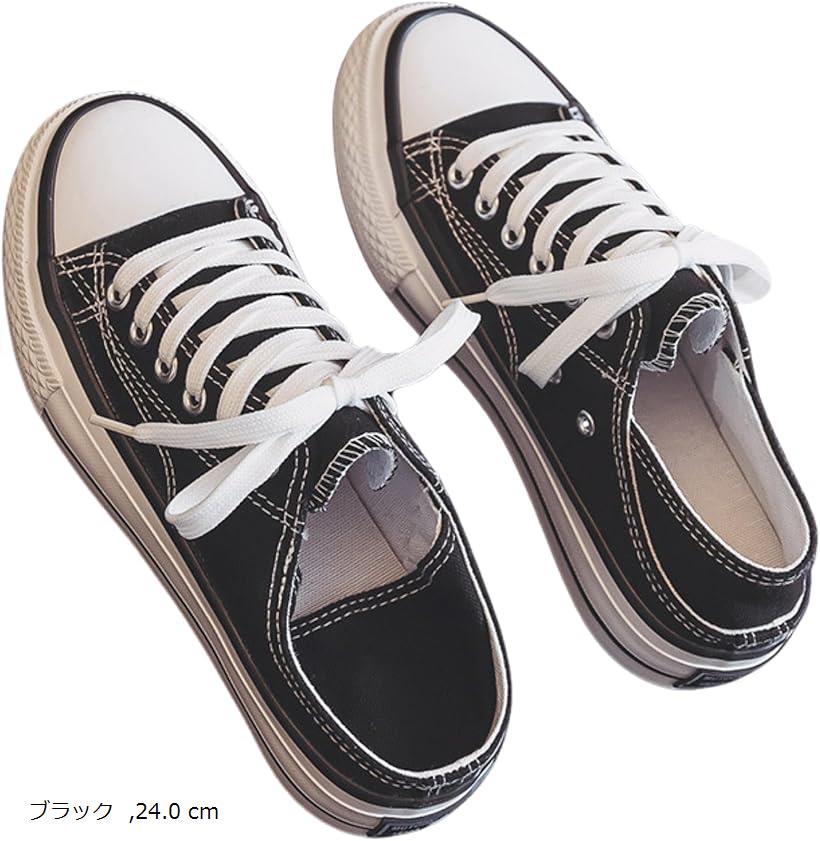 2way スニーカー 厚底 3cm かかとなし 着脱しやすい 脚長 韓国風 身長アップ かかとが踏める(ブラック, 24.0 cm)