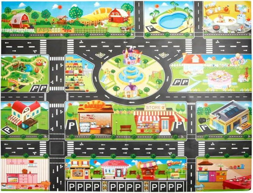 プレイマット 道路 ミニカー 大型 交通 車 マップ シート 130x100cm(カラフル, 130x100cm) プレイマット 道路 ミニカー 大型 交通 車 マップ シート 130x100cm(カラフル, 130x100cm)