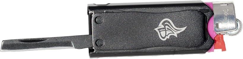 Micro ミニBICライターケース マルチツール アウトドアツール ステンレススチール 日本語解説付き (Black, Small)