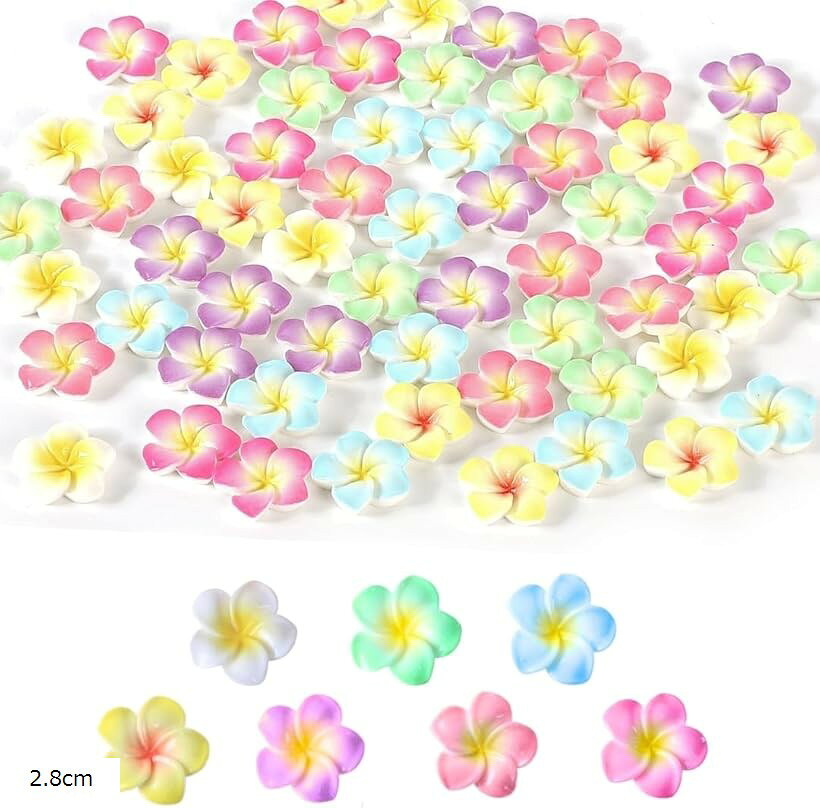 デコパーツ プルメリア 7色 70個セット レジン 花 ビーズ ネイルパーツ (2.8cm)