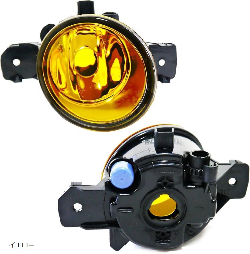 互換品h＆b 汎用 ガラス フォグ ランプ ユニット 日産 エルグランド E51前期 エクストレイル T32前期 フーガ Y50 ノート E12前期 マーチ K13 シルフィ G11 H11 H16(イエロー)