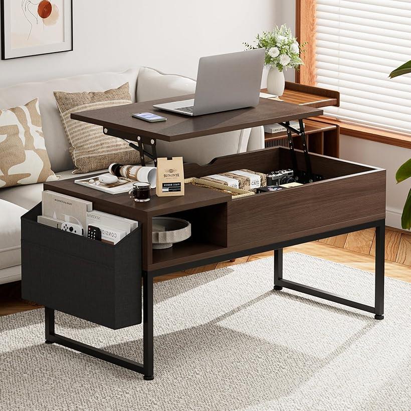 ローテーブル 昇降式 コーヒーテーブル 木製 リフティングテーブル 多機能 リビングテーブル 高さ調整 センターテーブル 簡単開閉 ガス昇降式 ダイニングテーブル 幅90x奥行45x高さ46-59cm (ブラウン, 幅90x奥行45)
