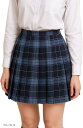 プリーツスカート チェック柄 ミニ 制服 スクールスカート(ブルーXL, S)