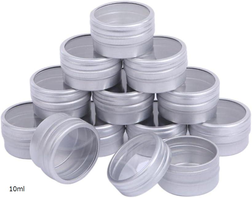 アルミ缶 クリームケース ビーズケース 化粧品 小分け シルバー 窓付き 12個セット 10ml (10ml)