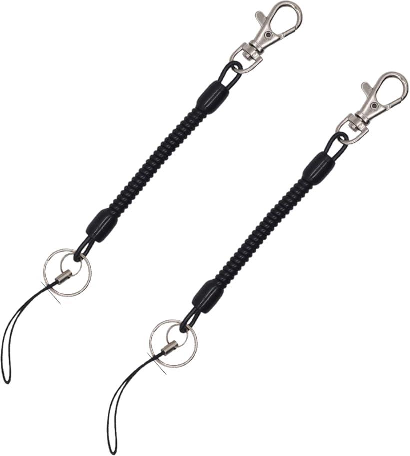 伸縮ストラップ 携帯・鍵・小物用 落下防止 カラビナ付き 2色セット(ブラック)