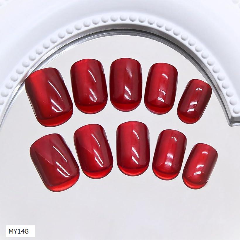 ネイルチップ ショート 24枚 赤 付け爪 短め 可愛い スクエアオフ(レッド, ショート)