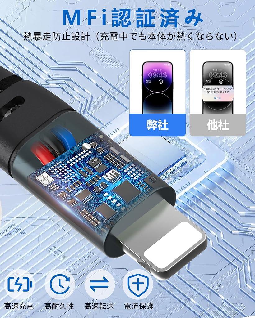 i-Phone 充電ケーブル MFi認証 3本セット ライトニングケーブル 急速充電対応 高耐久ナイロン編組 データ転送 断線防止設計 iPhone14/13/12/11/XS/XR/iPad Air対応 (グレー)