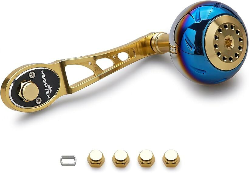 バリエーションコード : 2bk53l0gv0商品コード2bk50fgidy商品名リール ハンドル ハンドルノブ シマノ SHIMANO ダイワ DAIWA アブ Abu ベイトリール Aurora Ach SeriesブランドHEIGHTENカラー焼き色 - 45mm - ゴールドサイズ等80-90mm 可変「特徴」新型の70航空アルミ製の軽量、強度アップハンドル、焼き色38mm/45mmパワーノブ搭載。「サイズ1」ノブ直径38mm、ハンドル軸心距離65mm/75mm可変「総重」35.5g 「サイズ2」ノブ直径38mm、ハンドル軸心距離80mm/90mm可変「総重」40g 「サイズ3」ノブ直径45mm、ハンドル軸心距離80mm/90mm可変「総重」58.5g 「素材」70シリーズ航空アルミ。「65mm/75mm可変付属品」8x5mmナット2個、7x4mmナット2個、DAIWA M4センターネジ1個、転換スリーブ1個。「80mm/90mm可変付属品」8x5mmナット2個、7x4mmナット2個、転換スリーブ1個。「適応機種」取付部4x7mm、5x8mmのDAIWA， SHIMANO， ABU GARCIAのベイトリールに適用。※ 他ネットショップでも併売しているため、ご注文後に在庫切れとなる場合があります。予めご了承ください。※ 品薄または希少等の理由により、参考価格よりも高い価格で販売されている場合があります。ご注文の際には必ず販売価格をご確認ください。※ 沖縄県、離島または一部地域の場合、別途送料の負担をお願いする場合があります。予めご了承ください。※ お使いのモニタにより写真の色が実際の商品の色と異なる場合や、イメージに差異が生じることがあります。予めご了承ください。※ 商品の詳細（カラー・数量・サイズ 等）については、ページ内の商品説明をご確認のうえ、ご注文ください。※ モバイル版・スマホ版ページでは、お使いの端末によっては一部の情報が表示されないことがあります。すべての記載情報をご確認するには、PC版ページをご覧ください。