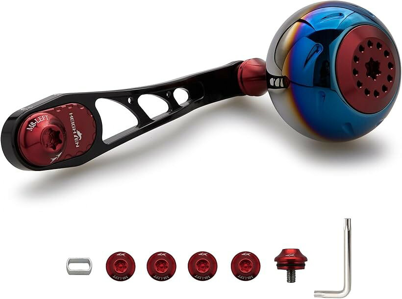 バリエーションコード : 2bk53l0gv0商品コード2bk53n2kp4商品名リール ハンドル ハンドルノブ シマノ SHIMANO ダイワ DAIWA アブ Abu ベイトリール Aurora Ach SeriesブランドHEIGHTENカラー焼き色 - 38mm - ブラック＆ワインレサイズ等65-75mm 可変「特徴」新型の70航空アルミ製の軽量、強度アップハンドル、焼き色38mm/45mmパワーノブ搭載。「サイズ1」ノブ直径38mm、ハンドル軸心距離65mm/75mm可変「総重」35.5g 「サイズ2」ノブ直径38mm、ハンドル軸心距離80mm/90mm可変「総重」40g 「サイズ3」ノブ直径45mm、ハンドル軸心距離80mm/90mm可変「総重」58.5g 「素材」70シリーズ航空アルミ。「65mm/75mm可変付属品」8x5mmナット2個、7x4mmナット2個、DAIWA M4センターネジ1個、転換スリーブ1個。「80mm/90mm可変付属品」8x5mmナット2個、7x4mmナット2個、転換スリーブ1個。「適応機種」取付部4x7mm、5x8mmのDAIWA， SHIMANO， ABU GARCIAのベイトリールに適用。※ 他ネットショップでも併売しているため、ご注文後に在庫切れとなる場合があります。予めご了承ください。※ 品薄または希少等の理由により、参考価格よりも高い価格で販売されている場合があります。ご注文の際には必ず販売価格をご確認ください。※ 沖縄県、離島または一部地域の場合、別途送料の負担をお願いする場合があります。予めご了承ください。※ お使いのモニタにより写真の色が実際の商品の色と異なる場合や、イメージに差異が生じることがあります。予めご了承ください。※ 商品の詳細（カラー・数量・サイズ 等）については、ページ内の商品説明をご確認のうえ、ご注文ください。※ モバイル版・スマホ版ページでは、お使いの端末によっては一部の情報が表示されないことがあります。すべての記載情報をご確認するには、PC版ページをご覧ください。
