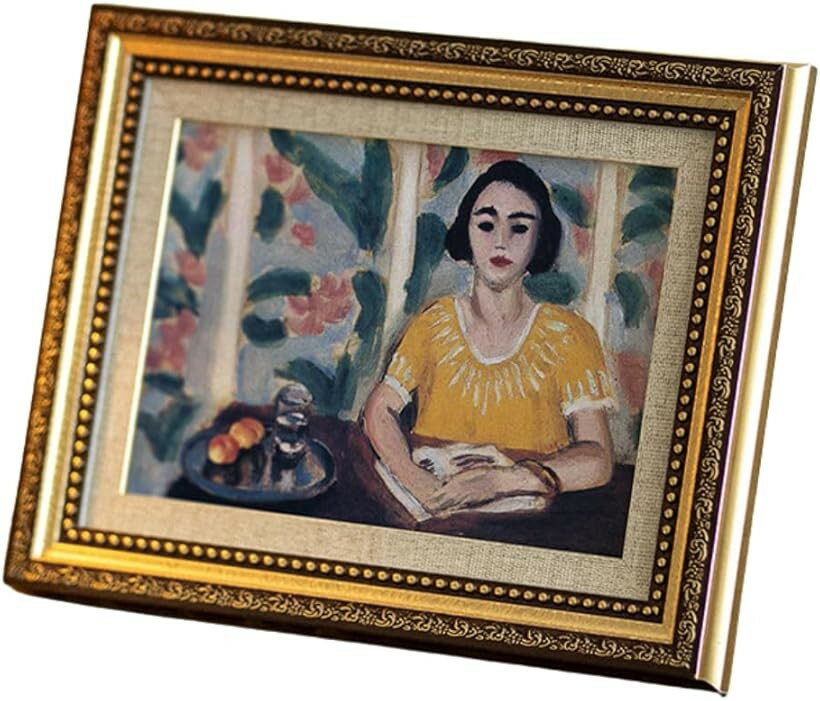 フォトフレーム アンティーク おしゃれ ゴールド 写真立て 額縁 ヴィンテージ 縦横 壁掛け 卓上 (ゴールド, 16.3cmx21.3cm)