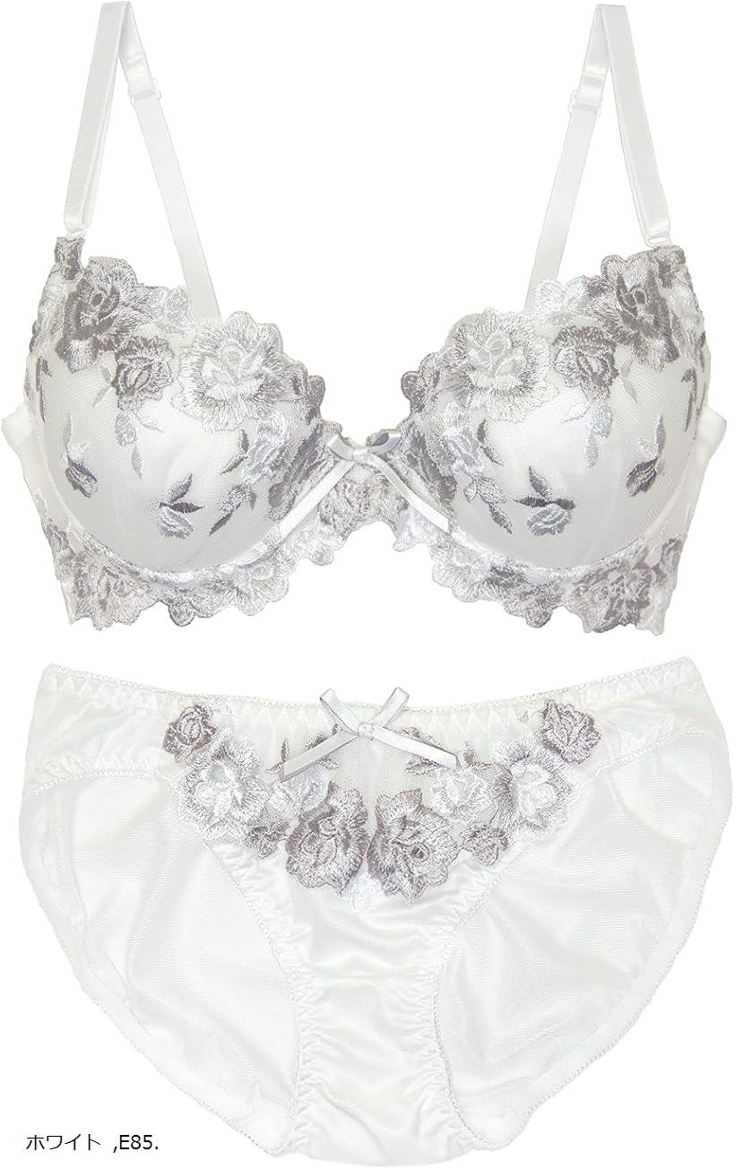 レディース ブラジャー ショーツ 勝負 下着 上下 セット 女性 脇肉 脇高 セクシー (ホワイト, E85)