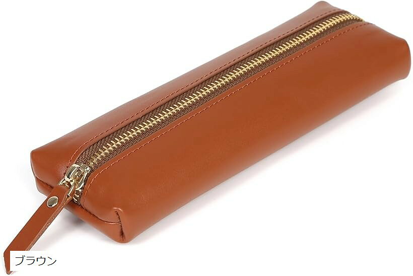 ペンケース 革 レザー 筆箱 大人 シンプル 薄型 スリム コンパクト 本革 pencil case leather (ブラウン)