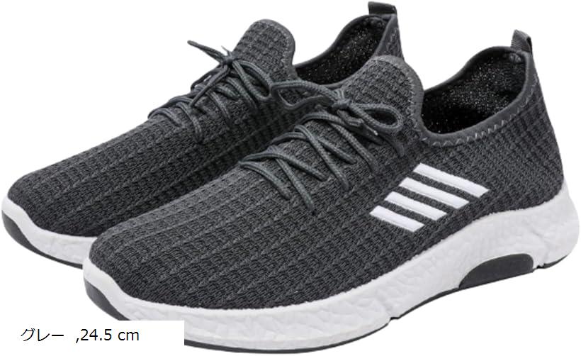 メンズ スニーカー ウォーキングシューズ スポーツ ジョギング カジュアルシューズ ランニングシューズ 室内履き 蒸れにくい 通気性 ジム(グレー, 24.5 cm)