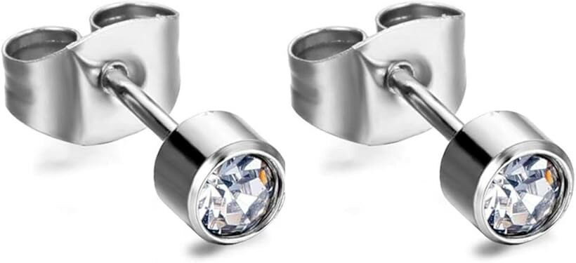 ピアス 一粒ダイヤ 2個入り ファーストピアス 18G つけっぱなし 金属アレルギー対応 ピアッサー シンプル (シルバー)