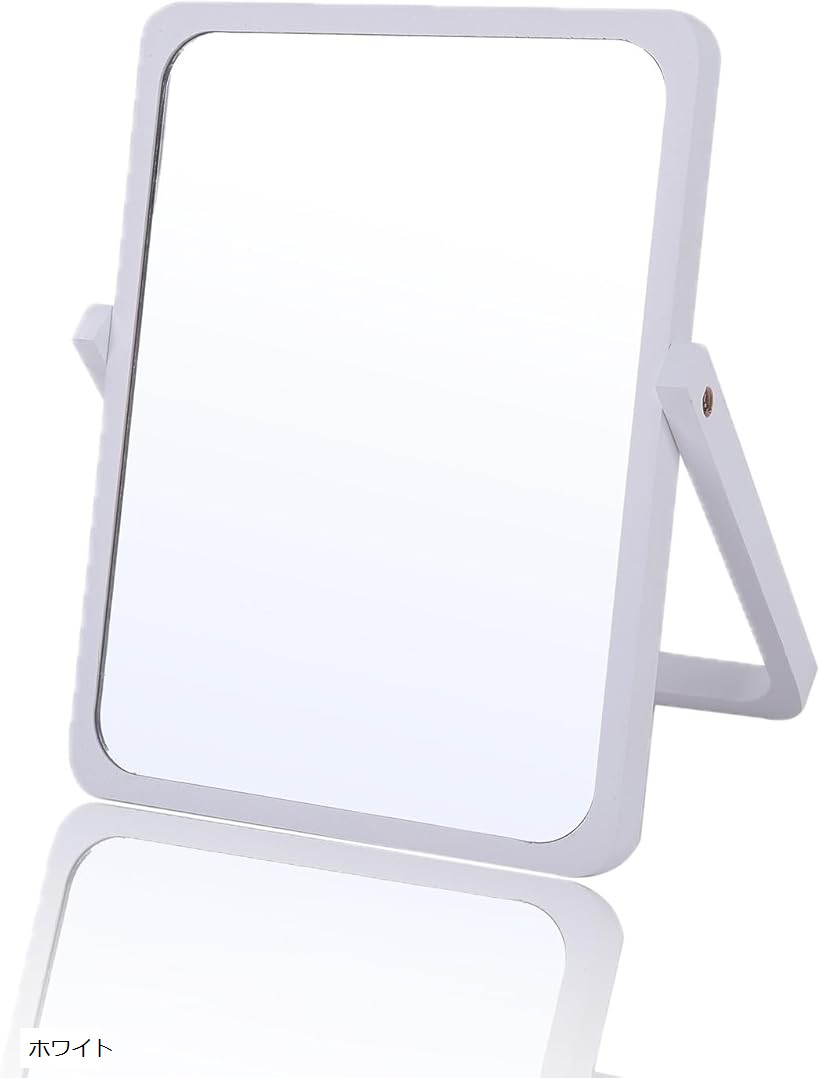 アウプル 卓上ミラー 27x20cm 木製 鏡 天然木 メイクミラー 壁掛け可 角度調整対応 化粧 ウッド スタンド (ホワイト, 長さ27 x 幅20 cm)