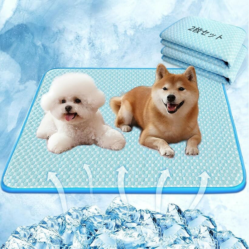 ペット ひんやりマット 犬 猫用ひんやりマット 夏用 ペット用シーツ 接触冷感 おしっこマット 防水/消臭/速乾 繰り返し利用可能 洗える 暑さ対策 漏れ防止 滑り止め (ブルー（冷感）, L(100x70cm)x2枚（冷感）)