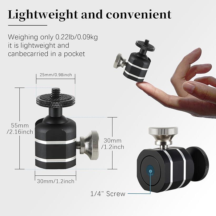 ボールヘッド 2個セット ボール雲台 自由雲台 1/4ネジ 360°調整 ヘッドブラケット 耐荷重5kg DSLR/ビデオカメラ/三脚/一脚/一眼レフカメラ用