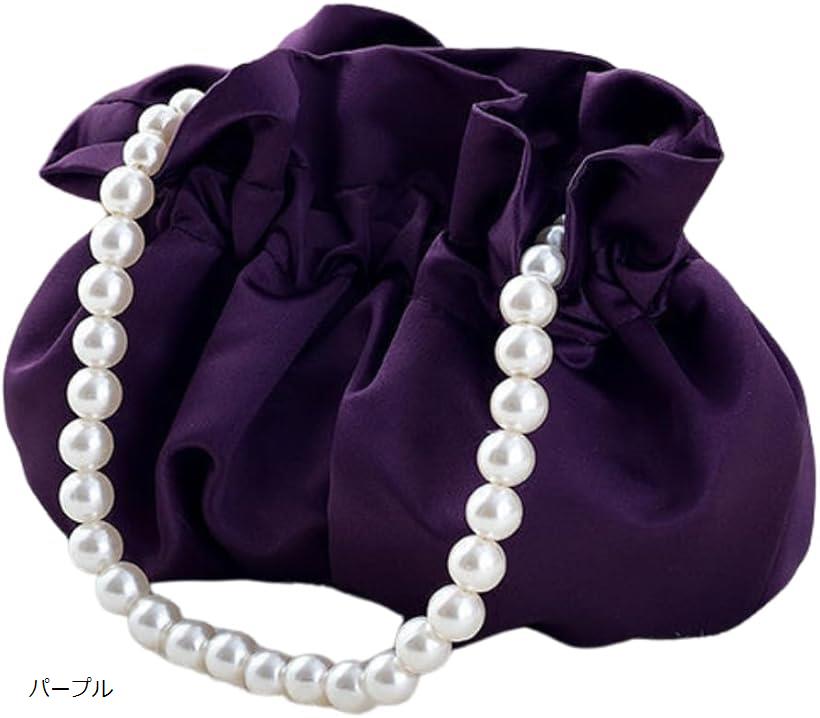 巾着バッグ パーティーバッグ ミニハンドバッグ 結婚式 披露宴 二次会 浴衣 フォーマル 小さめ 軽量 レディース(パープル)