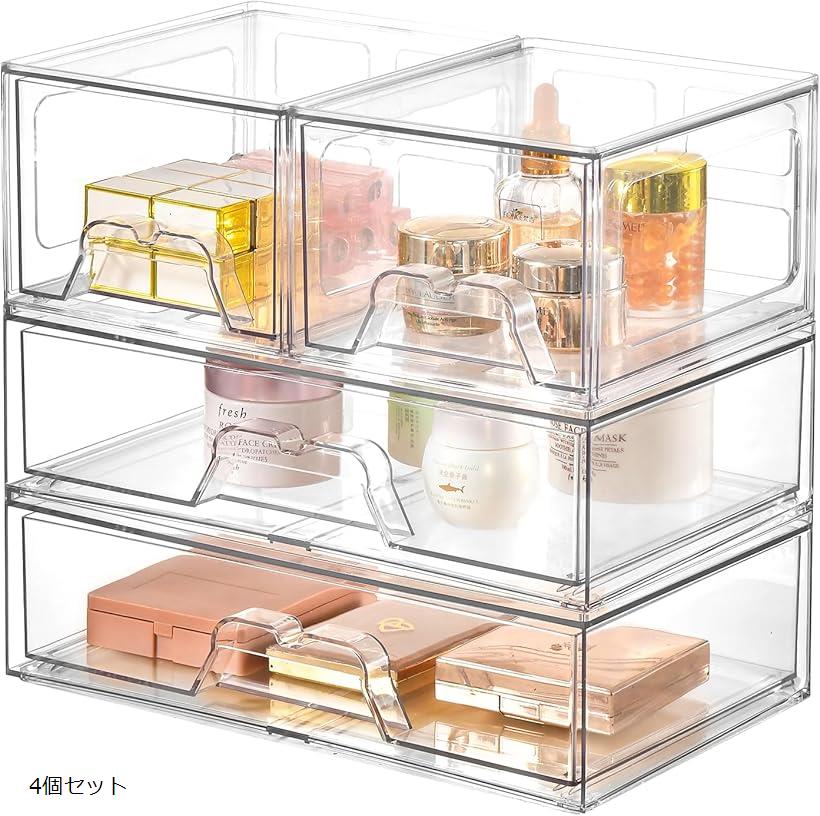 コスメ収納 化粧品収納ボックス アクセサリーケース メイクケース 小物収納 アクリル 透明 大容量 強い耐久性 整理簡単 引き出し小物入れ おしゃれ 4引き出し (クリア)