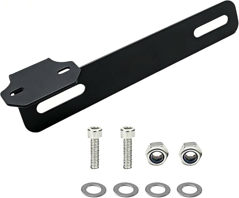 バイク用リアカメラステー ナンバープレート左上マウント ミツバサンコーワ EDR-11 21 21G キジマ 1080J AD720対応 左右25mm調整可能 スチール製 耐錆仕様 (ブラック)