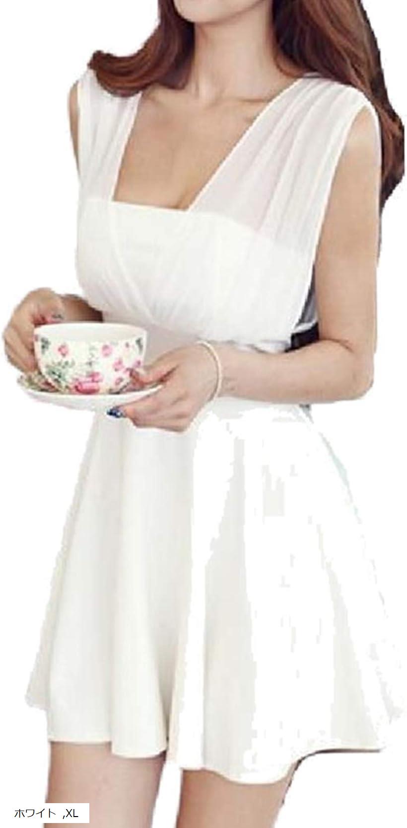 トーアソーア ミニ ワンピース レディース セクシー 春 夏 秋 冬 かわいい おしゃれ aライン キャバ嬢 ドレス シフォン バック リボン(..