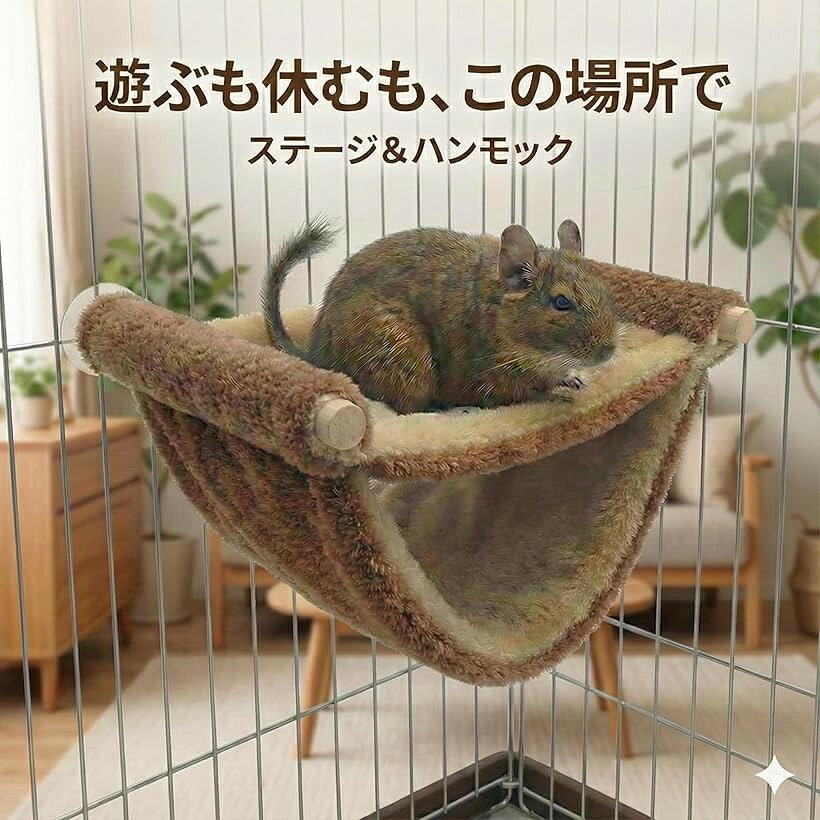 ホリックのデグー ステージ ハンモック ステップ 小動物 洗える (ピンク, 26cm x 12cm x 18cm)｜アングル2