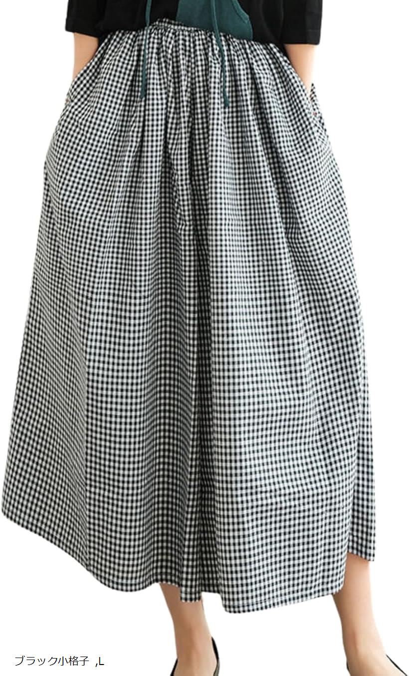 Deb Club ガウチョパンツ レディース 大きいサイズ スカーチョ スカンツ 低身長 柄 涼しい ゆったり ウェストゴム (ブラック小格子, L)