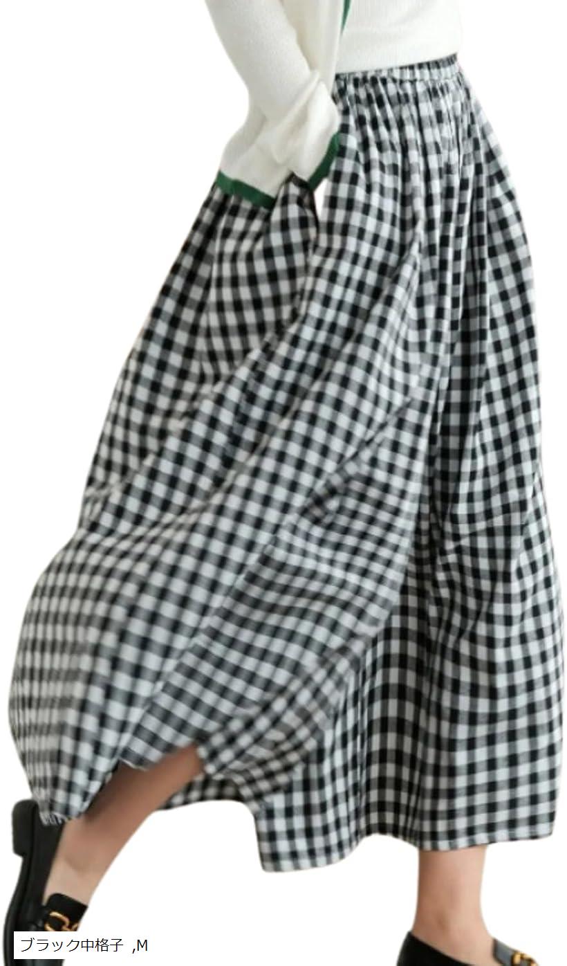 Deb Club ガウチョパンツ レディース 大きいサイズ スカーチョ スカンツ 低身長 柄 涼しい ゆったり ウェストゴム (ブラック中格子, M)