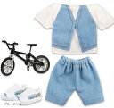 指スケ 指スケボー フィンガーボード ミニスケボー グッズ 服 シューズ 自転車 洋服セット デニム Tシャツ ズボン(ブルーデニム, スタンダード)