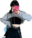 クロップド丈 トップス へそ出し 服 レディース 韓国 kpop crop パーカー タンクトップ ミニtシャツ インナー ダンス セクシー ショート丈(グレー, M)