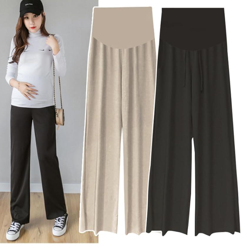 マタニティ パンツ ズボン 妊婦 産前 産後 ポケット 付き アジャスター ウエスト 調整 ゆったり 締め付けない お腹 すっぽり 妊娠 ワイド 人気 定番 ロング(ブラック, M)