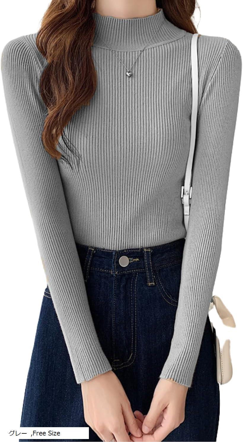 タートルネック レディース 薄手 着痩せ リブニット ハイネック インナー セーター 長袖 重ね着 春 秋 ..