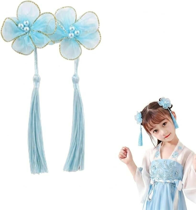 チャイナ 髪飾り お団子カバー ヘアアクセ チャイナお団子 (青, 小)