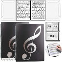 楽譜ファイル 2冊セット 4面 6ページ 見開き 作曲 譜面 レッスン 6枚収納 A4 書込み 楽譜ホルダー 演奏会 発表会 譜めくり不要 反射しない ピアノ 伴奏(ブラック+ブラック)