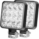 48W LED作業灯 ワークライト 投光タイプ 6000K 昼光色 IP65防水・防塵 耐衝撃・長寿命 薄型 16連LED 12V専用 2個セット(昼光色)