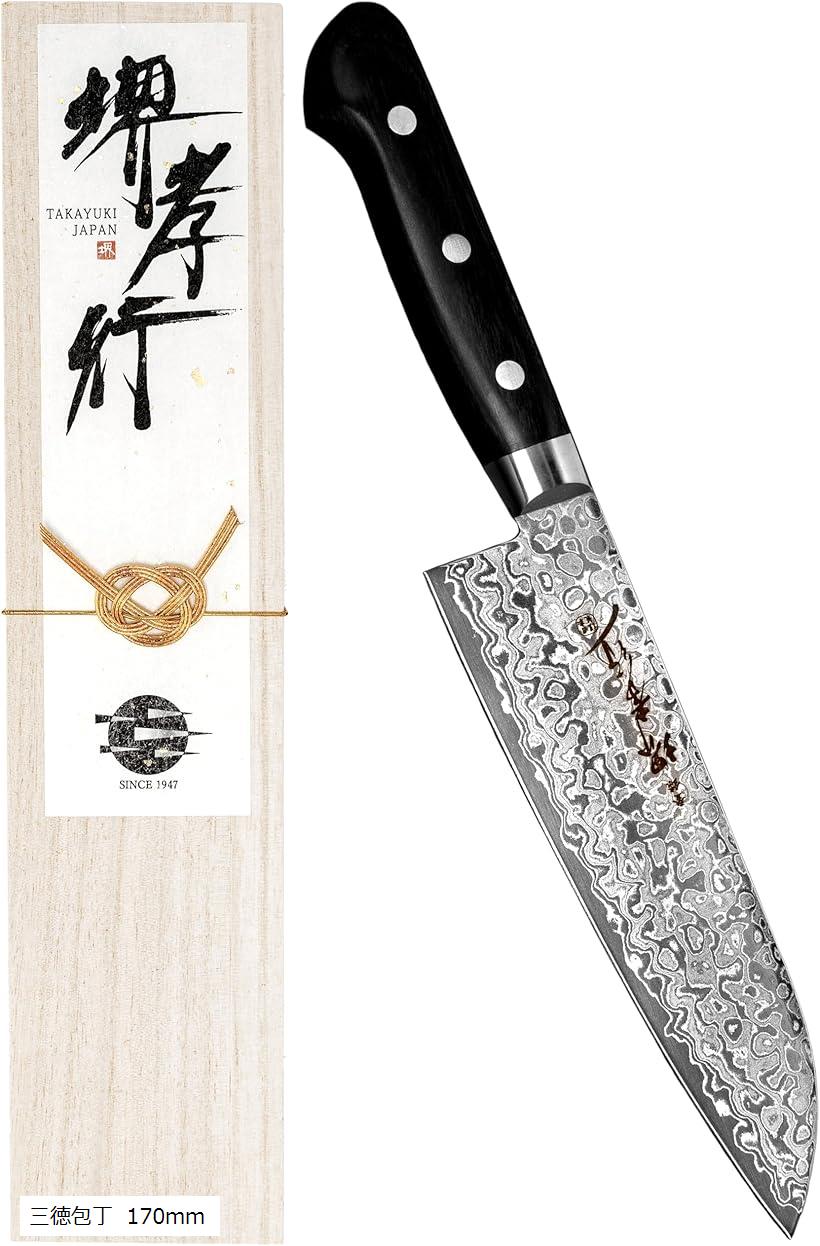 堺孝行 プロの料理人が愛用する包丁ブランド ダマスカス 三徳包丁 170mm 45層 AUS10 鏡面加工 日本製 ..