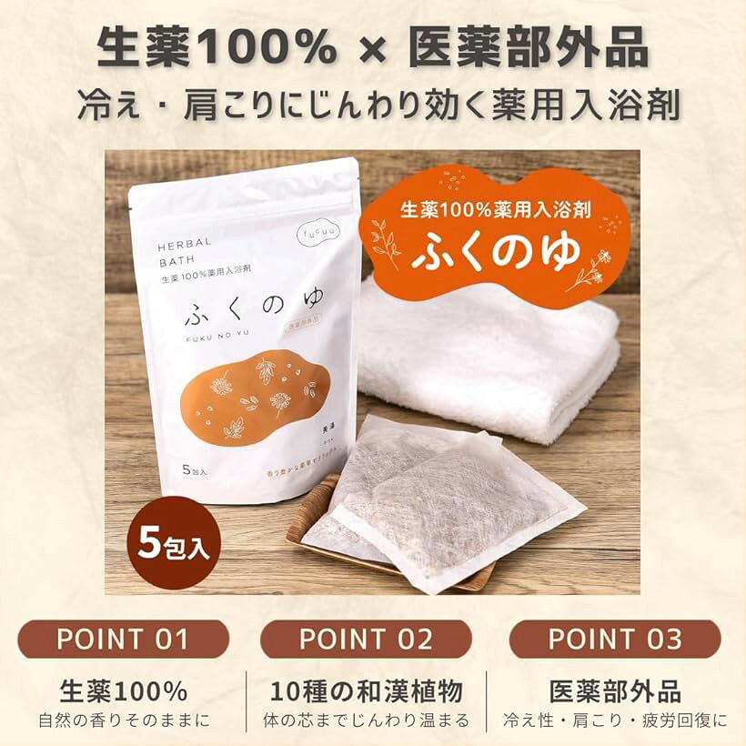 薬用入浴剤 ふくのゆ 5包 生薬10種配合で疲労回復医薬部外品 (グリーン)