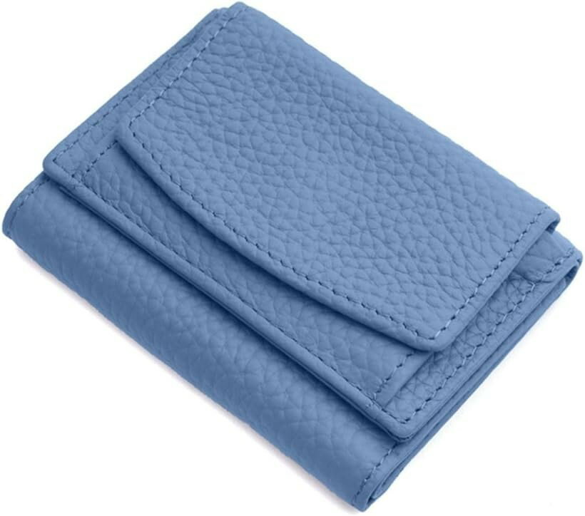 B, F, H, J, P, W - 三つ折り財布 レディース コンパクト 小銭入れ付き 本革 ミニ財布 ミニウォレット 薄型 軽量 かわいい 使いやすい スキミング防止 ギフト (ライトブルー)