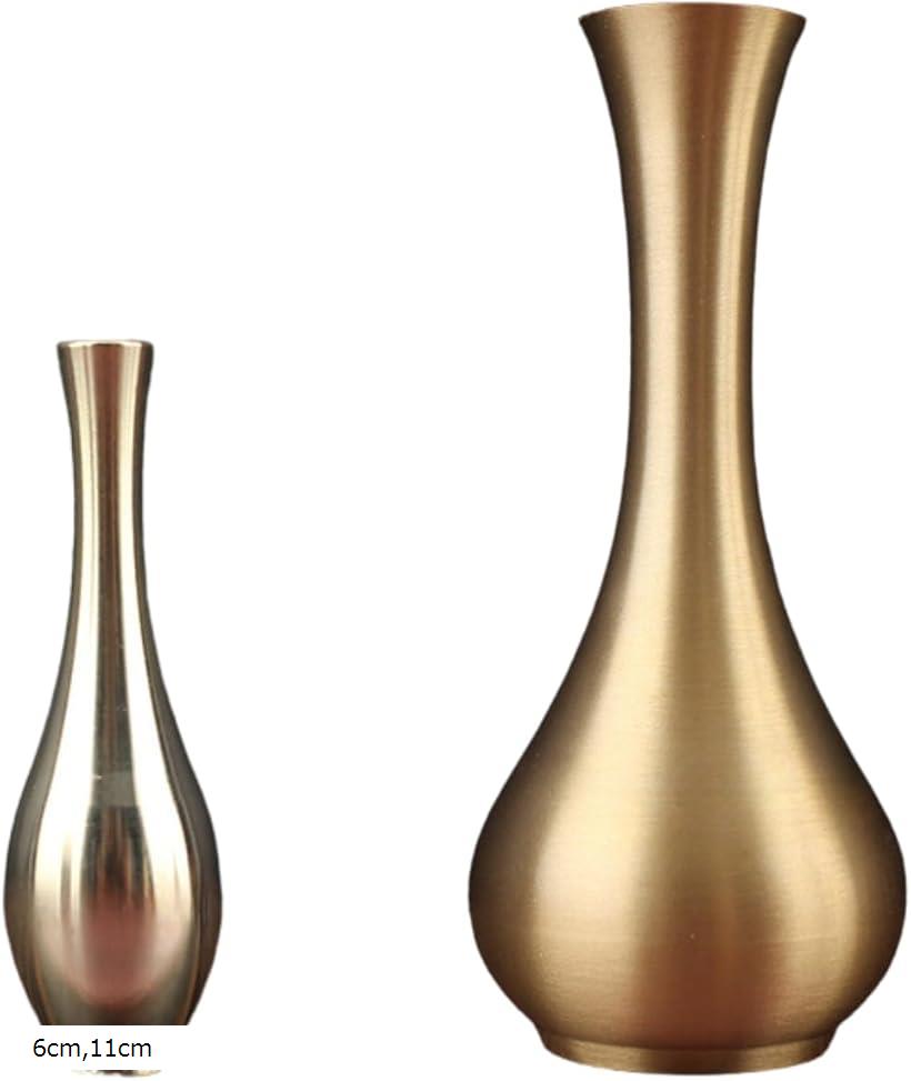 花瓶 真鍮 割れない シンプル インテリア 飾り 一輪挿し 花器 フラワーベース フラワーポット (ゴールド, 6cm，11cm)