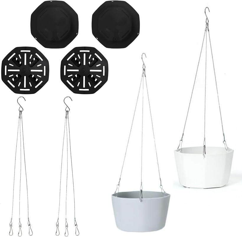 【楽天ランキング1位入賞】HOTQ ハンギングプランター 室内 吊り下げ 壁掛け 植木鉢 ハンギングバスケット 観葉植物 ワイヤー プラスチック(白 灰, ‎16 x 14.8 x 10.1 cm)