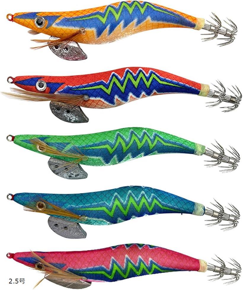 イカ 釣り エギング 5個 セット 夜光 2.5号 3.0号 3.5号 仕掛け フック ルアー (メタル(白・赤・黄色・ピンク・水色）, 2.5号)