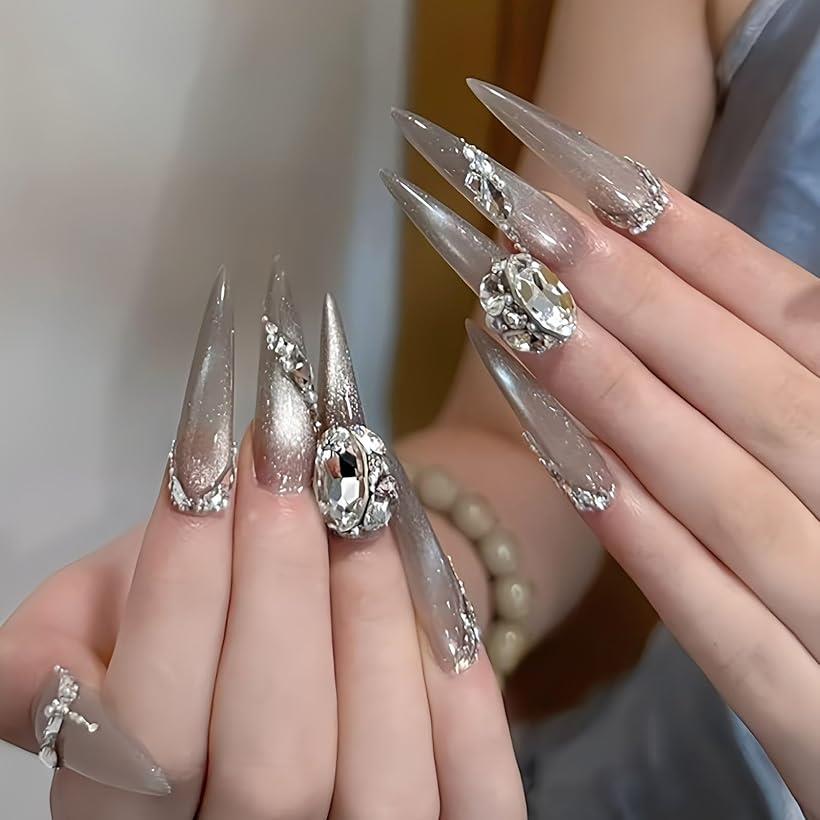 ネイルチップ ギャル 子供 ロング 付け爪 長い 地雷系 可愛い キラキラ シール グッズ (ギャルマルチカラー15, ロング)